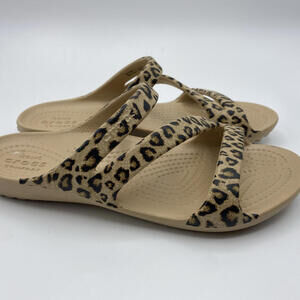 Crocs Kadee II Leopard Gold Women's Sandal  Size 4 Brown